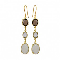 Bezel Setting Fancy Shape Gemstone 925 Sterling Silver Gold Plated Dangle Earrings