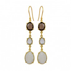 Bezel Setting Fancy Shape Gemstone 925 Sterling Silver Gold Plated Dangle Earrings