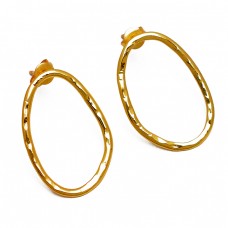 Hammered Designer Plain Silver Gold Plated Stud Earrings Jewelry