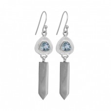 Triangle Shape Blue Topaz Gemstone 925 Sterling Silver Handmade Dangle Earrings