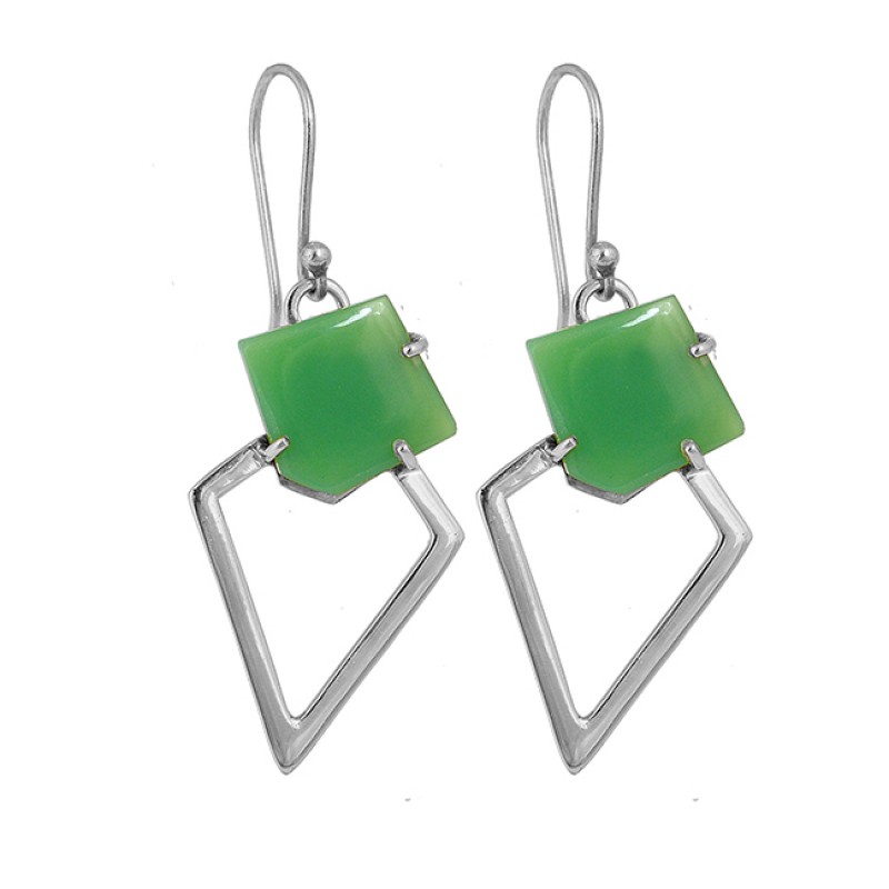 Fancy Shape Natural Chrysoprase Gemstone 925 Sterling Silver Gold Plated Earrings