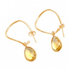 Pear Shape Citrine Gemstone 925 Sterling Silver Handmade Designer Hoop Earrings