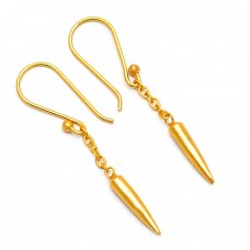 Hanging Chain Bullet Shape Designer Plain Gold Plated Dangle Earrings