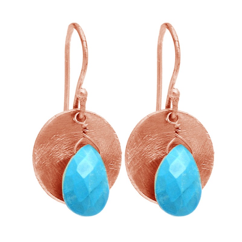 Pear Shape Turquoise Gemstone 925 Sterling Silver Gold Plated Dangle Earrings