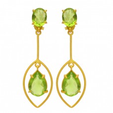 Peridot Oval Pear Shape Gemstone 925 Sterling Silver Gold Plated Dangle Stud Earrings