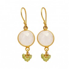 Moonstone Peridot Gemstone 925 Sterling Silver Gold Plated Dangle Earrings