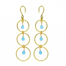 Pear Drops Shape Topaz Gemstone 925 Sterling Silver Gold Plated Dangle Earrings