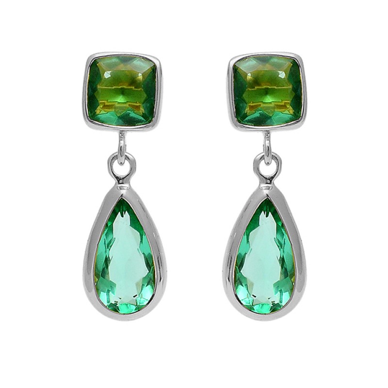 Green Apatite Cushion Pear Shape Gemstone 925 Sterling Silver Gold Plated Stud Earrings