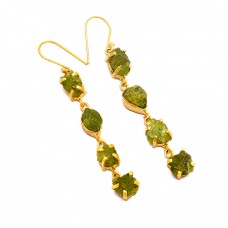 Peridot Rough Gemstone 925 Sterling Silver Gold Plated Handmade Dangle Earrings