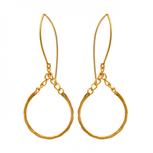 925 Sterling Silver Plain Handmade Designer Gold Plated Dangle Hoop Earrings