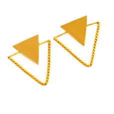 Triangle Shape Designer Plain 925 Sterling Silver Gold Plated Stud Earrings