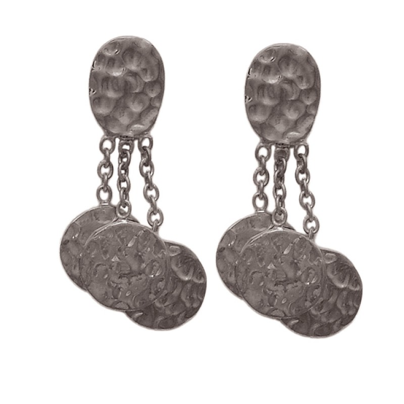 Dangle Chain Hammered Plain Designer 925 Sterling Silver Gold Plated Stud Earrings