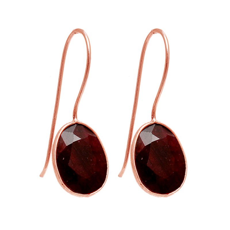925 Sterling Silver Oval Shape Ruby Gemstone Fixed Ear Wire Handmade Earrings