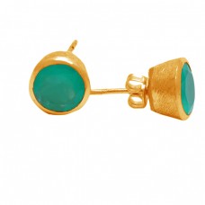 Aqua Color Chalcedony Gemstone 925 Sterling Silver Handmade Stud Earrings : Price $7.0