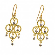 925 Sterling Silver Labradorite Roundel Beads Gemstone Gold Plated Dangle Earrings