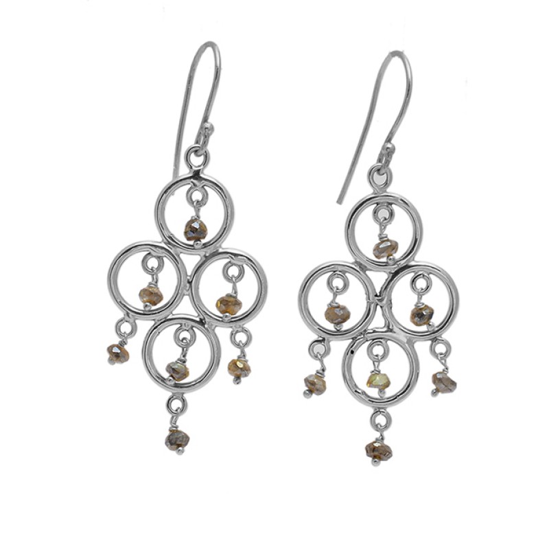 925 Sterling Silver Labradorite Roundel Beads Gemstone Gold Plated Dangle Earrings