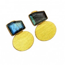 925 Sterling Silver Labradorite Fancy Shape Gemstone Gold Plated Stud Earrings