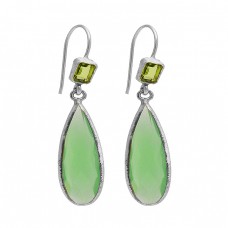 Peridot Chalcedony Gemstone 925 Sterling Silver Gold Plated Dangle Earrings