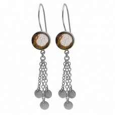 Round Shape Golden Rutile Quartz Gemstone 925 Sterling Silver Gold Plated Earrings