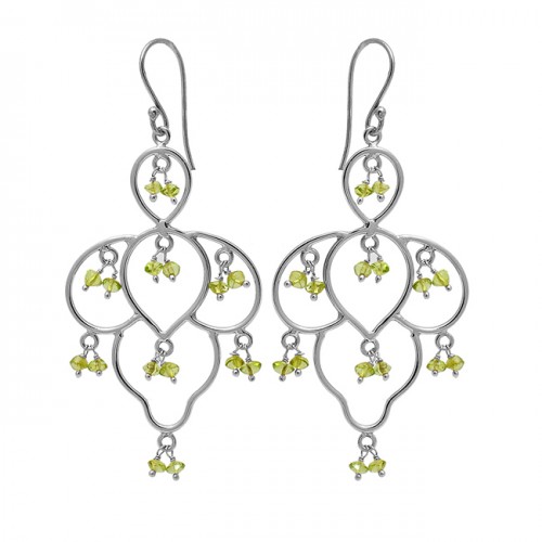 Peridot Roundel Beads Shape Gemstone 925 Sterling Silver Gold Plated Dangle Earrings