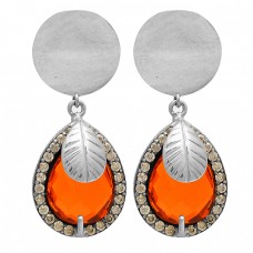 Pear Shape Carnelian Gemstone 925 Sterling Silver Gold Plated Dangle Stud Earrings