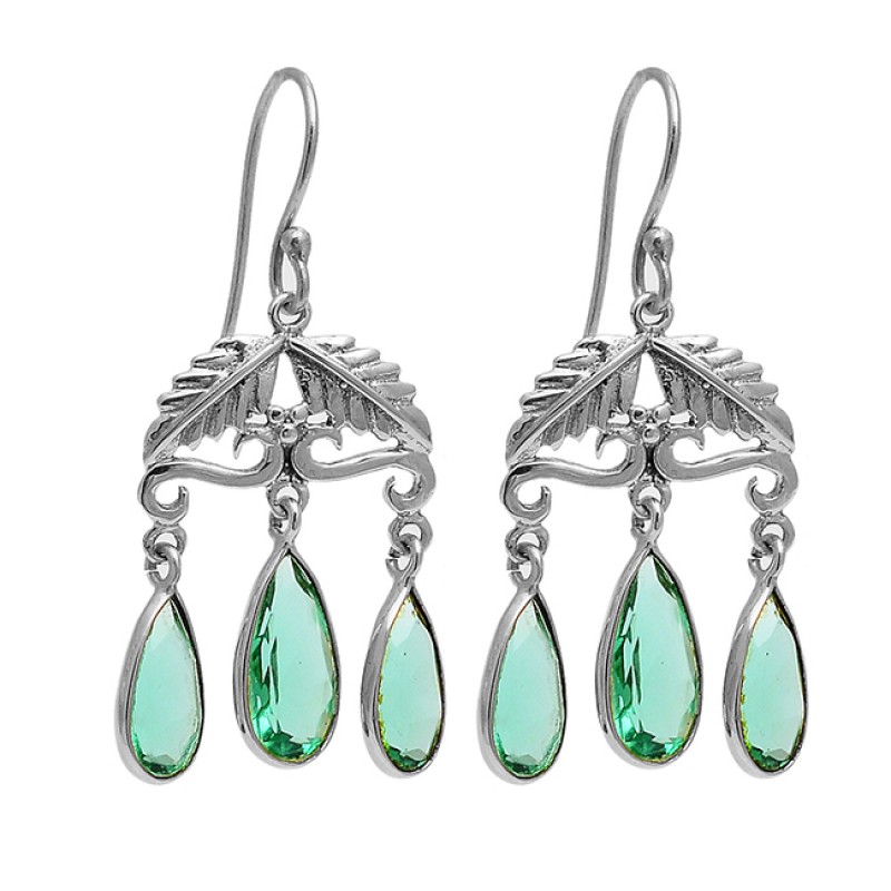 Pear Shape Green Apatite Gemstome 925 Sterling Silver Gold Plated Dangle Earrings