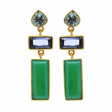 925 Sterling Silver Topaz Amethyst Chrysoprase Gemstone Gold Plated Earrings