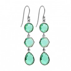 Green Apatite Gemstone 925 Sterling Silver Gold Plated Dangle Earrings