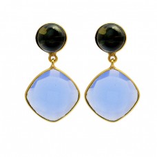 Cushion Round Shape Gemstone 925 Sterling Silver Gold Plated Stud Dangle Earrings