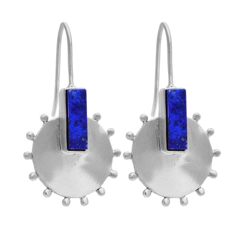 Rectangle Shape Lapis Lazuli Gemstone 925 Sterling Silver Gold Plated Earrings