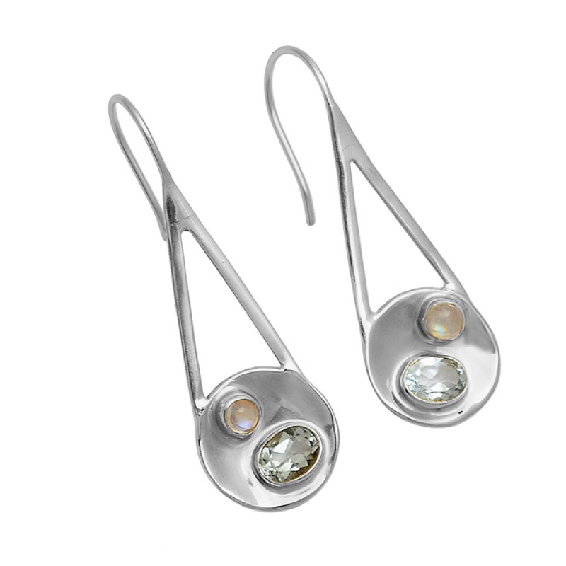Moonstone Crystal Quartz Gemstone 925 Sterling Silver Gold Plated Handmade Earrings