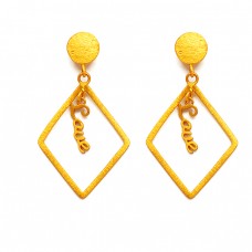 925 Sterling Silver Stylish Plain Designer With Article Gold Plated Plain Stud Earrings