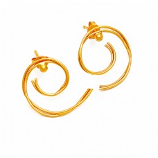 Unique Plain Silver Wire Handmade Designer Gold Plated Stud Earrings