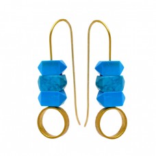 Turquoise Pencil Shape Gemstone 925 Sterling Silver Gold Plated Earrings