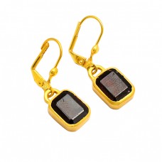 Smoky Quartz Rectangle Shape Gemstone 925 Silver Gold Plated Clip-On Earrings
