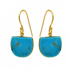 Fancy Shape Turquoise Gemstone 925 Sterling Silver Gold Plated Dangle Earrings