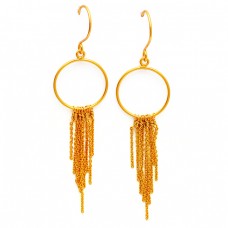 Chain Hanging Plain Designer 925 Sterling Silver Gold Plated Dangle Earrings