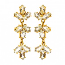 Marquise Shape Crystal Quartz Gemstone 925 Sterling Silver Gold Plated Earrings