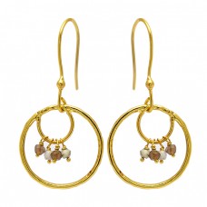 Roundel Beads Shape Gemstone 925 Sterling Silver Gold Plated Dangle Earrings