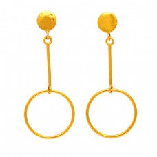Handcrafted Designer Plain 925 Sterling Silver Gold Plated Stud Dangle Earrings