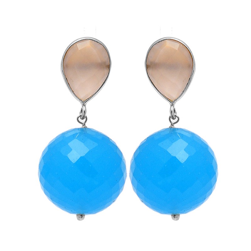 Rose Quartz Turquoise Gemstone 925 Sterling Silver Gold Plated Stud Dangle Earrings