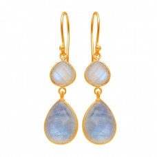 Handcrafted Designer Rainbow Moonstone 925 Sterling Silver Dangle Earrings