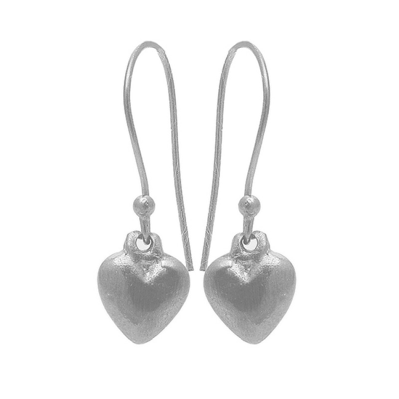 Heart Shape Plain Handmade Designer 925 Sterling Silver Black Rhodium Earrings