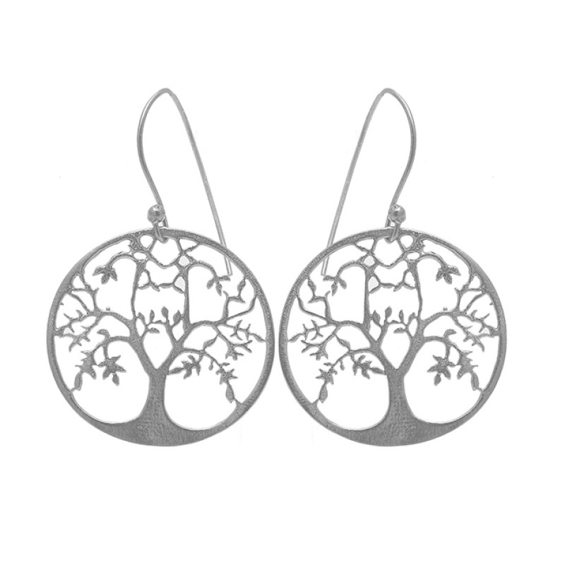 Plain Tree Shape Designer Handmade Black Rhuthenium Dangle Earrings