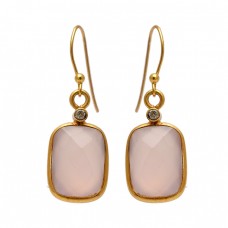 Cushion Round Shape Gemstone 925 Sterling Silver Gold Plated Dangle Earrings