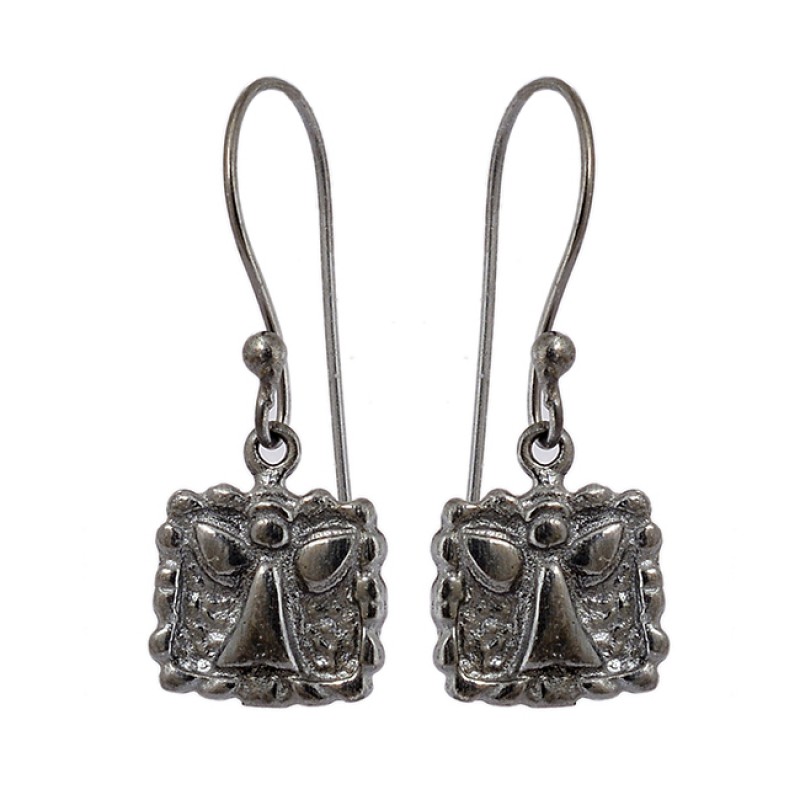 Handcrafted Designer Plain 925 Sterling Silver Black Rhodium Dangle Earrings