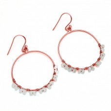 Roundel Beads Rainbow Moonstone Gemstone 925 Sterling Silver Dangle Earrings