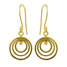 925 Sterling Silver Plain Silver Handcrafted Designer Gold Plated Dangle Earrings