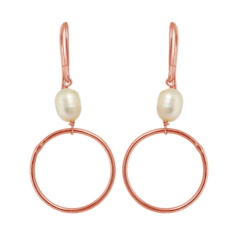Designer Pearl Oval Shape Gemstone 925 Sterling Silver Gold Plated Dangle Earrings