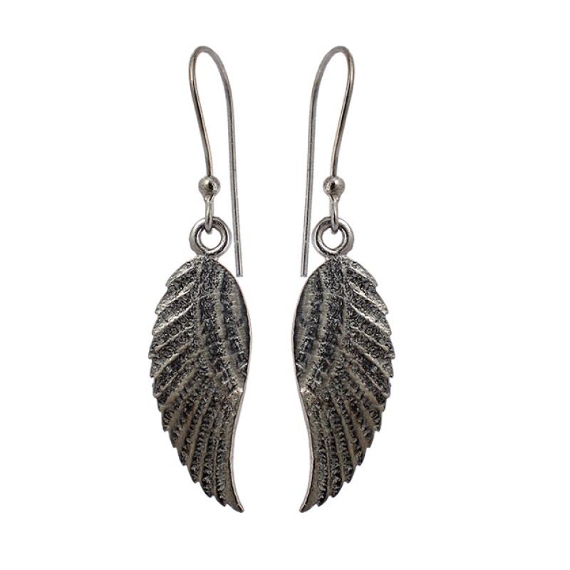 Leaf Designer Plain 925 Silver Handcrafted Black Rhuthenium Dangle Earrings